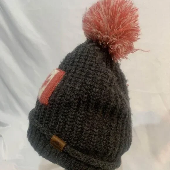 Roots retro winter hat toque. Charcoal grey. YOUTH. - Picture 4 of 6